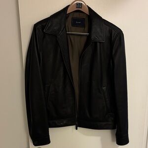 Faconnable Dark Brown Leather Bomber Jacket
